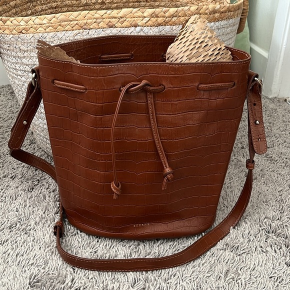 Sezane Farrow Camel Croco Bucket Bag - Picture 6 of 16